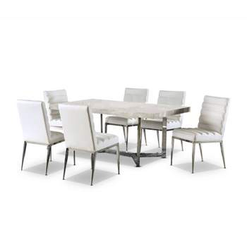 7pc Ravine Contemporary Dining Table Dining Set Light Gray/Chrome - miBasics