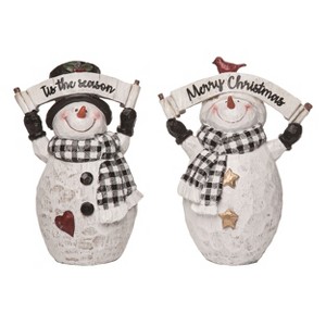 Transpac Resin Rustic Scarf Snowman Figurine Set of 2 Christmas Home Decorations - 1 of 1