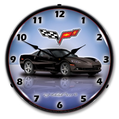 Collectable Sign & Clock | C6 Corvette Black LED Wall Clock Retro/Vintage, Lighted