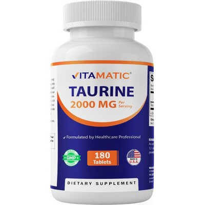 Taurine 2000mg Vegetarian Tablets, 180 Count, Non-GMO, Gluten Free