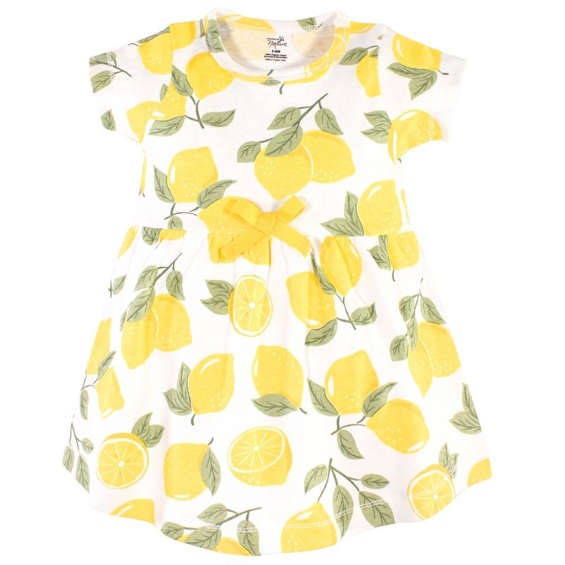 Touched by Nature Baby and Toddler Girl Organic Cotton Short-Sleeve Dresses 2pk, Lemon Tree, 4 of 5