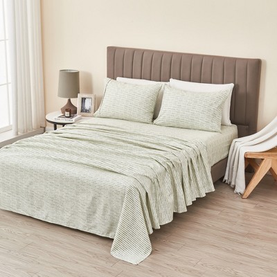 Seafoam Striped King Size Microfiber Sheet Set