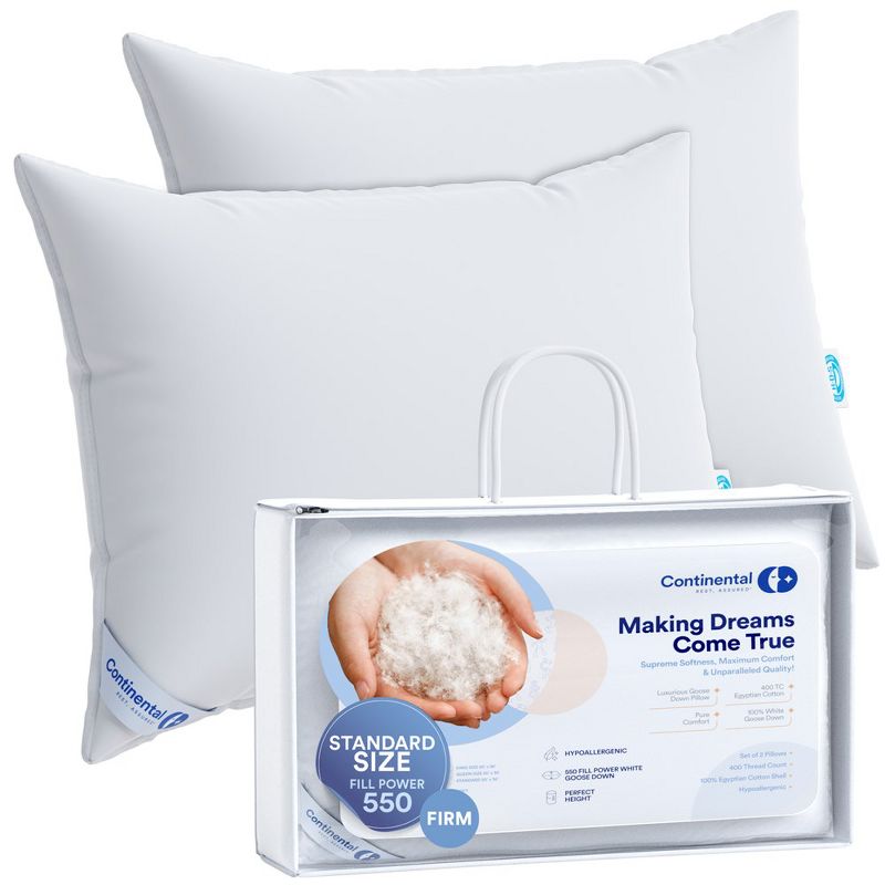 Continental Bedding - 550 Fill Power Firm Duck Down Pillow - Size - Set of 2, 1 of 3