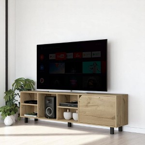 TV Stand for TVs up to 70" Estocolmo, Four Open Shelves, Modern Media Console for Living Room, Bedroom, or Office -Light Oak Finish. - 1 of 4