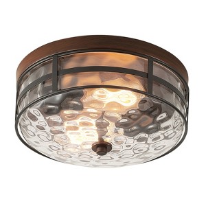 Dewdrop Rustic Flush Mount Ceiling Light with Seeded Glass Shade Farmhouse Industrial Bronze Lighting Fixture - 1 of 4