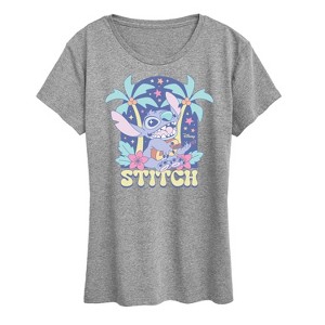 Women's - Lilo and Stitch - Pastel Stitch Palm Trees Short Sleeve Graphic T-Shirt - 1 of 4
