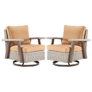 YARDSIGHT  Outdoor Swivel Patio Chairs with 360° Rotation, All-Weather PE Wicker Armchairs with Cushions for Garden, Deck, Porch, and Backyard - 1 of 4