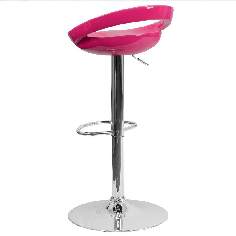 Emma and Oliver 2 Pack Contemporary Plastic Adjustable Height Barstool with Rounded Cutout Back and Chrome Base, 3 of 7