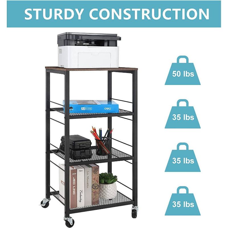 NEX 4 Tier Organizer Cart on Casters with Fixed Rack Black, 3 of 8