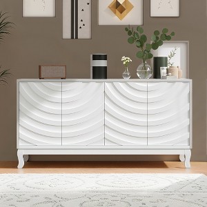 JOYRACER 59" Modern Sideboard Buffet Cabinet with Adjustable Shelves, Storage Cabinet w/ Wavy Pattern Four Doors, Coffee Bar Cabinet for Living Room - 1 of 4