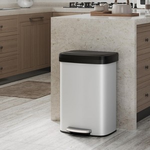 13 Gallon / 50 L Stainless Steel Trash Can with Lid, Large Garbage Can for Kitchen, Rustproof Step-on Kitchen Metal Trash Bin with Liner Rim - 1 of 4
