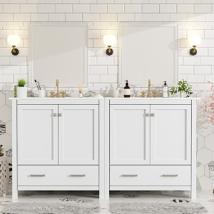 TIRAMISUBEST 60" Bathroom Vanity Set with Double Vanities (Separate), Double Ceramic Sinks, Storage Shelf, and Divided Drawers (Mirror not included) - 1 of 4