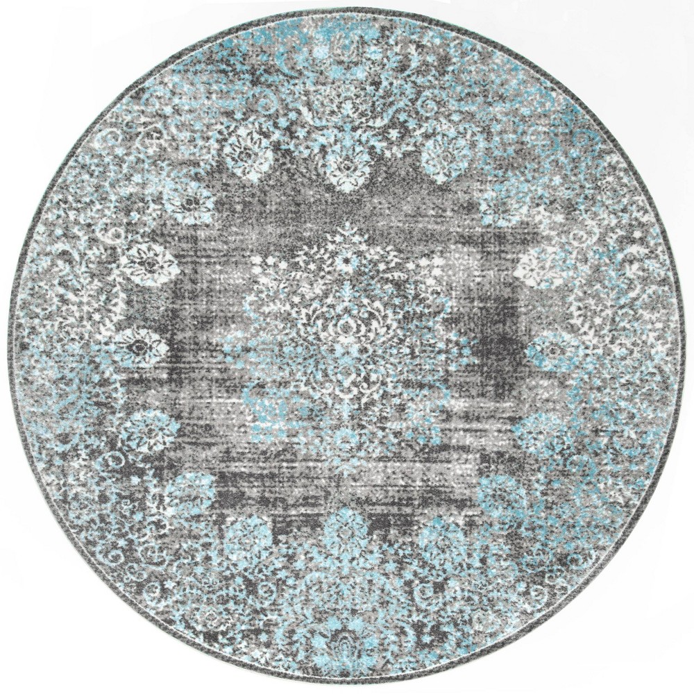 4' Round Vintage Corene Area Rug Teal - nuLOOM