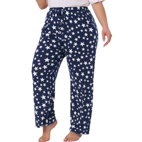 Agnes Orinda Women's Plus Size Classic Star Print with Pockets Comfy  Pajamas Pants Navy Blue 3X