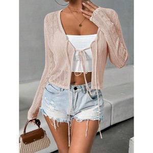 Women's Cute Handmade Cardigan Summer Little Sweater Lightweight Top with Small Flowers Pattern - 1 of 4