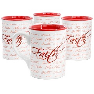 Gibson Home Inspirational Words Faith 4 Piece 16 Ounce Stoneware Mug Set in Red - 1 of 4