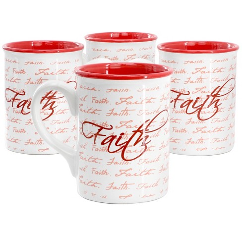 Gibson Home Inspirational Words Faith 4 Piece 16 Ounce Stoneware Mug Set in Red - image 1 of 4