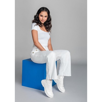 Женские кроссовки Andrea Canvas Sneaker Booties With Side Zipper 63898, White, 8 — фото 2