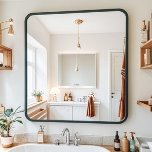 Square Bathroom Mirror for Over Sink, Modern Metal Frame Shatterproof Wall Mirror - 1 of 4