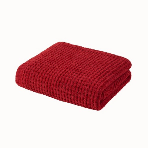 50x60 Eden Waffle Knit Chenille Throw Blanket Red - Madison Park