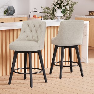 Dyonery Counter Height Swivel Barstool, 26.8" H Seat Height Modern Faux Leather Bar Stool with Back Upholstered Solid Wood Legs Barstools Set of 2 - 1 of 4