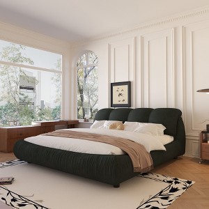 Whisen Queen Size Luxury Upholstered Platform Bed & Solid Wood Bed Frame with Oversized Padded Backrest - 1 of 4