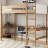Whisen Twin Size Upholstered Rubber Wooden Loft Bed Frame with Ladder, Desk and Teddy Fleece Fabric Headboard/Footboard - Natural - 2 of 4