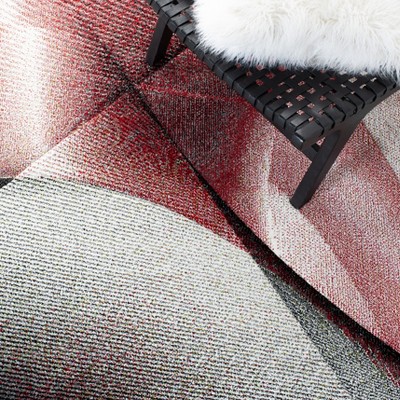 Grey and Red Geometric Synthetic Runner Rug, 2'3" x 8'