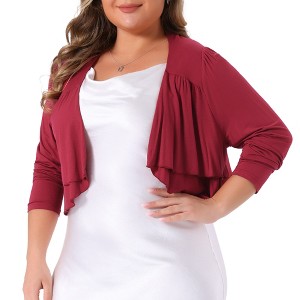 Agnes Orinda Women's Plus Size Long Sleeve Open Front Ruffle Elegant Cropped Bolero Cardigans - 1 of 4