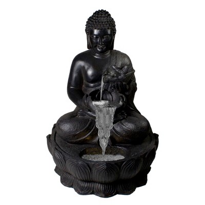 Northlight 31.5" Black Buddha in a Flower Outdoor Garden Water Fountain