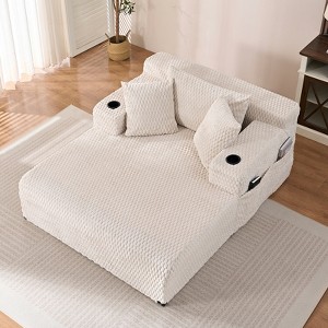 Mjkone 54"Chaise Lounge Chair,Turtle Velvet Single Sofa Chair,Upholstered Reading Chair With Pillows,Cup Holders,Side Pockets - 1 of 4