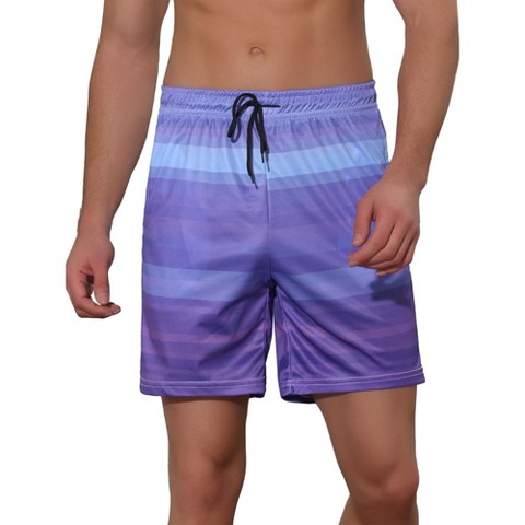 Lars Amadeus Men's Drawstring Waist Colorful Pattern Hawaiian Swim Board Shorts Purple 32