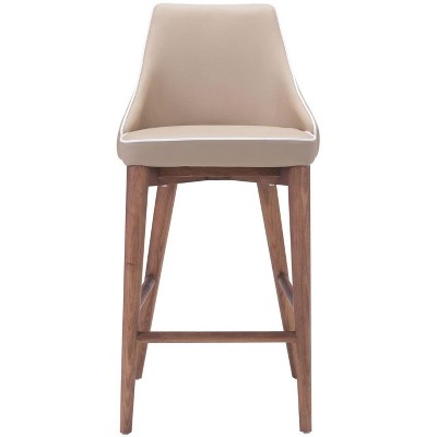 Beige Leatherette and Walnut Wood Counter Stool