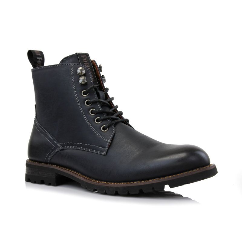 Polar Fox Knoxville Men's Work Boot | Casual Lace-up Ankle Boot with Side Zipper|MPX806068| in Midnight Navy Blue, Size 6.5