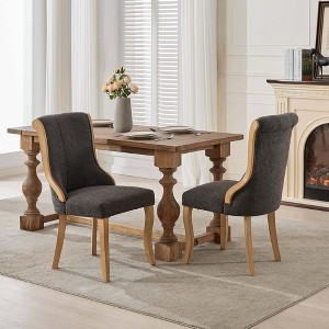PAGED Mid-century Dining Chairs Set of 2, Living Room Chair with Curved Wood Trim, Upholstered Accent Chair for Dining Room, Kitchen - 1 of 4