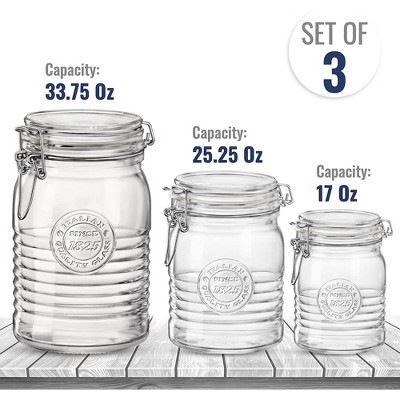 Set of 3 Clear Glass Jars with Airtight Hinged Lids