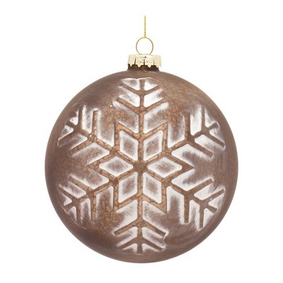 Rustic Brown Glass Snowflake Ball Ornaments Set of 4