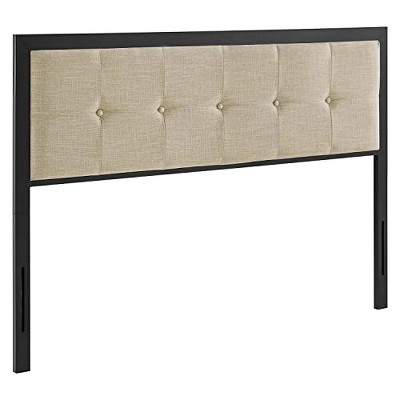 Teagan Full-Size Tufted Velvet Headboard in Black Beige