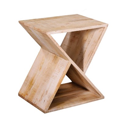 Handcrafted Mango Wood Z Shaped End Table with Open Bottom Shelf Brown - The Urban Port