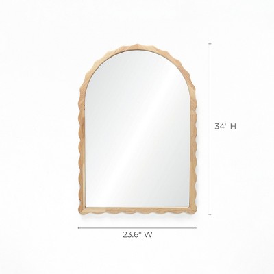 34-Inch Tall Arch Natural Rubberwood Scalloped Frame Wall Mirror