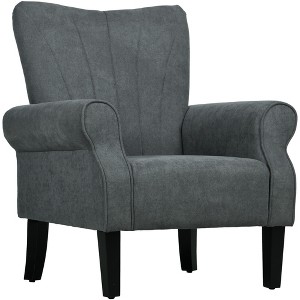 31.5"W Fabric Mid-Century Modern Armchair with Rolled Arms and Wood Legs, Soft & Padded Accent Chair for Living Room - 1 of 4