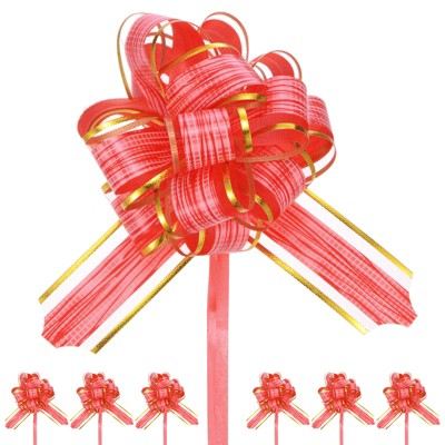 Unique Bargains Plastic Gold Edge Glossy Durable Ribbon Pull Bows 20 Count