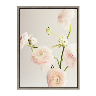 Gray Framed Canvas Print with Pink Ranunculus, 18x24