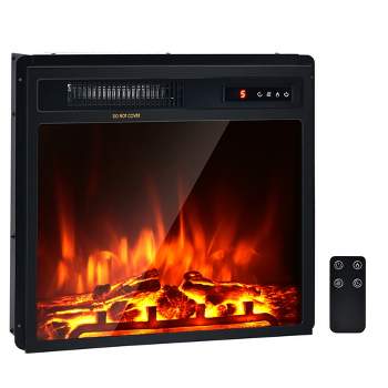 Costway 18''Indoor Electric Fireplace Freestanding & Recessed Heater Log Flame Remote 1500W