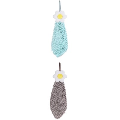 REGALWOVEN Chenille Soft Absorbent Flower Hanging Hand Towels for Bathroom 2 Pcs