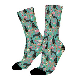 Doberman Dog Vintage Florals Women Printed Crew Socks Funny Funky Socks Soft Polyester Novelty Gifts for Artists Men - 1 of 1