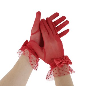 Unique Bargains Women's Fashion Mesh Bow Sunblock Mittens 1 Pair - 1 of 4