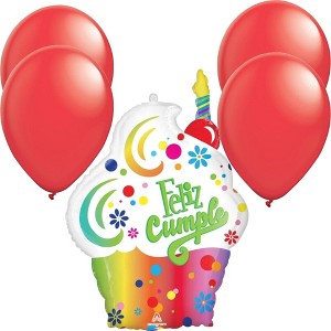 LoonBalloon 34 Inch "Feliz Cumpleaños" Dots Balloon with 4 latex balloons- Festive & Unique - 1 of 3