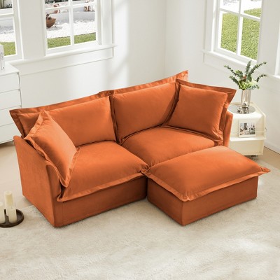 Oversized 83.4" Chenille Slipcovered L-Shaped Modular Sectional Sofa with French Edges and Removable Covers
