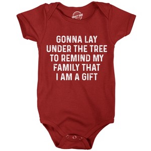 Gonna Lay Under The Tree To Remind My Family That I Am A Gift Funny Christmas Jumper For Infants - Crazy Dog Baby Bodysuit Gift For Christmas - 1 of 4